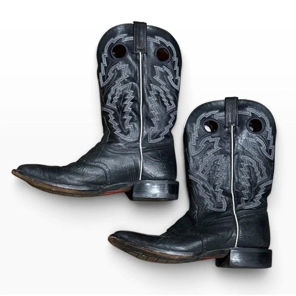 Rocky Cowboy Western Boots Mens 11 M Black Leather Square Toe Embroidered 5021